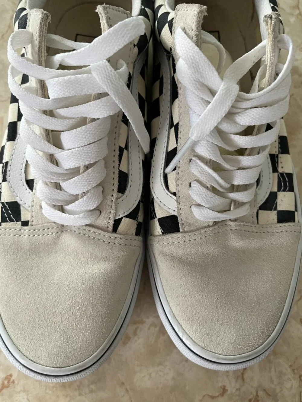 Vans Old Skool Sz M6.5/W8 Black and White Checkerboard Suede Low Lace Up Sneaker
